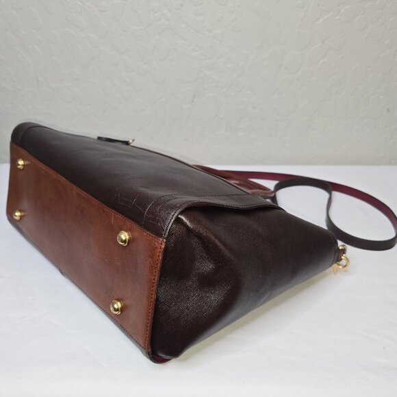 Brahmin Two-Tone Brown Crossgrain Leather & Leather Structured Crossbody Satchel - Picture 12 of 15